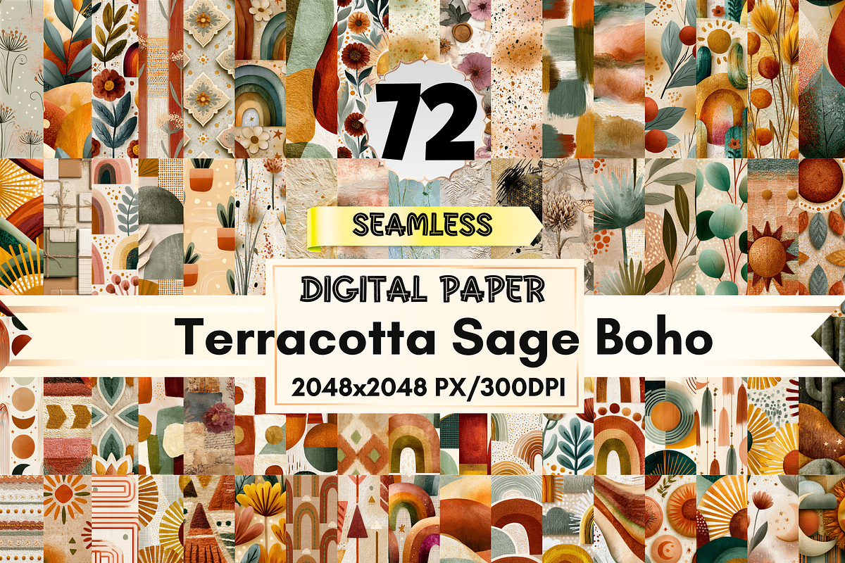 Terracotta Sage Boho Digital Paper, a Pattern Graphic by LA Design (Photo 1 of 10)