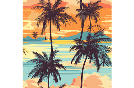 Palm trees sunset seamless pattern, an Animal Illustration by Ylivdesign