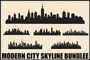 Modern City Skyline Silhouette Set, an Illustration by hafijul (Thumbnail 1 of 7)
