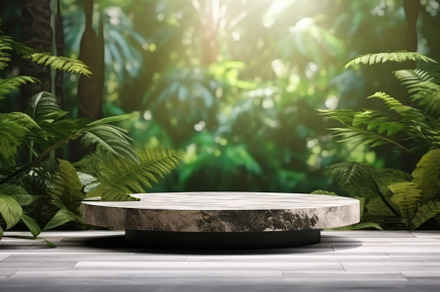 Wood tabletop counter podium floor in outdoors tropical garden f, an Abstract Photo by Natalia Klenova's Shop