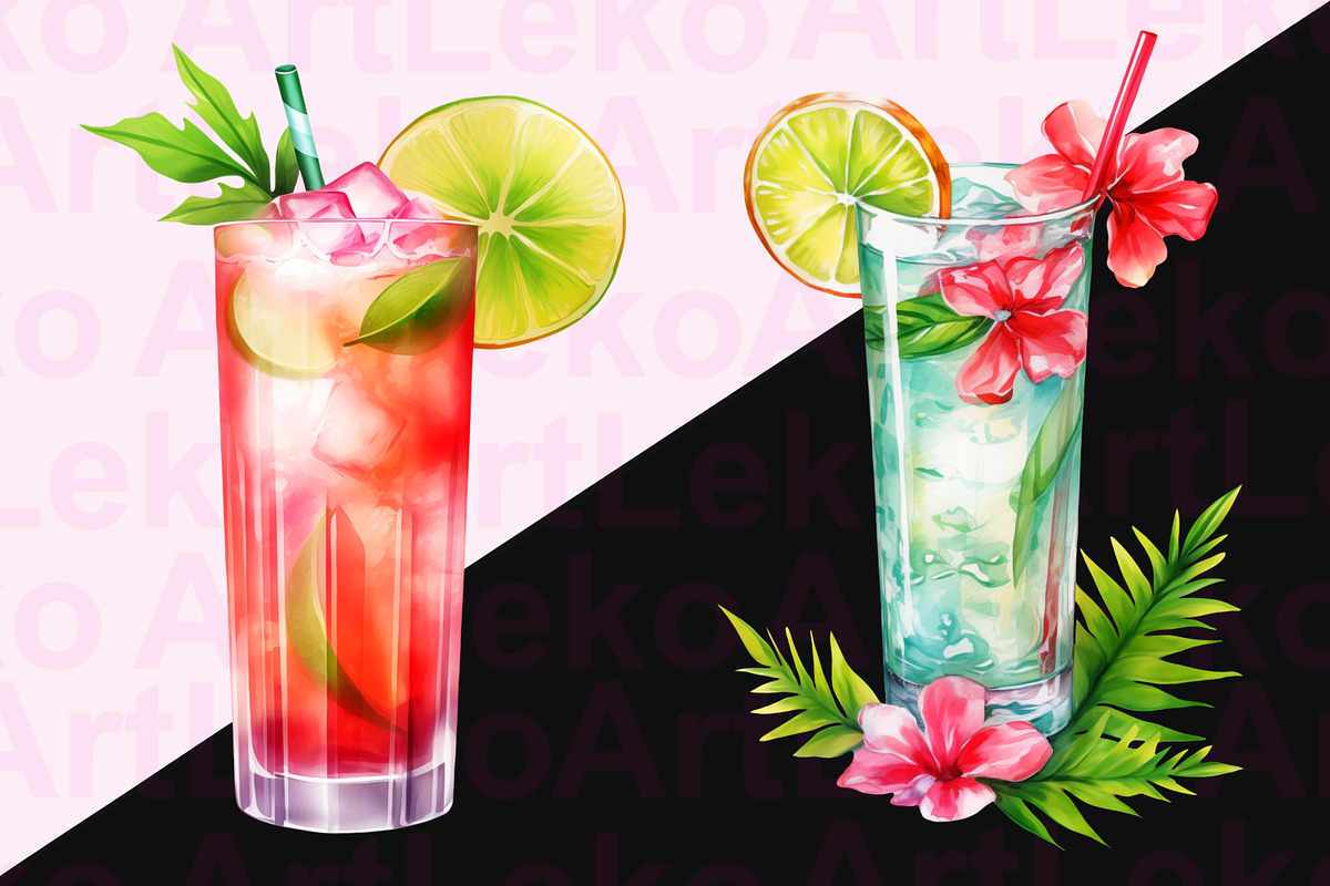 Tropical Cocktails Clipart, a Food Illustration by LekoArt (Photo 2 of 10)