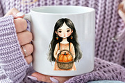 Whimsical Fall Black Hair Girl Clipa, a Seasonal Illustration by Rose Art (Thumbnail 5 of 7)
