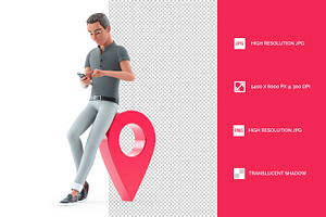3D Character Man Using Smartphone ne