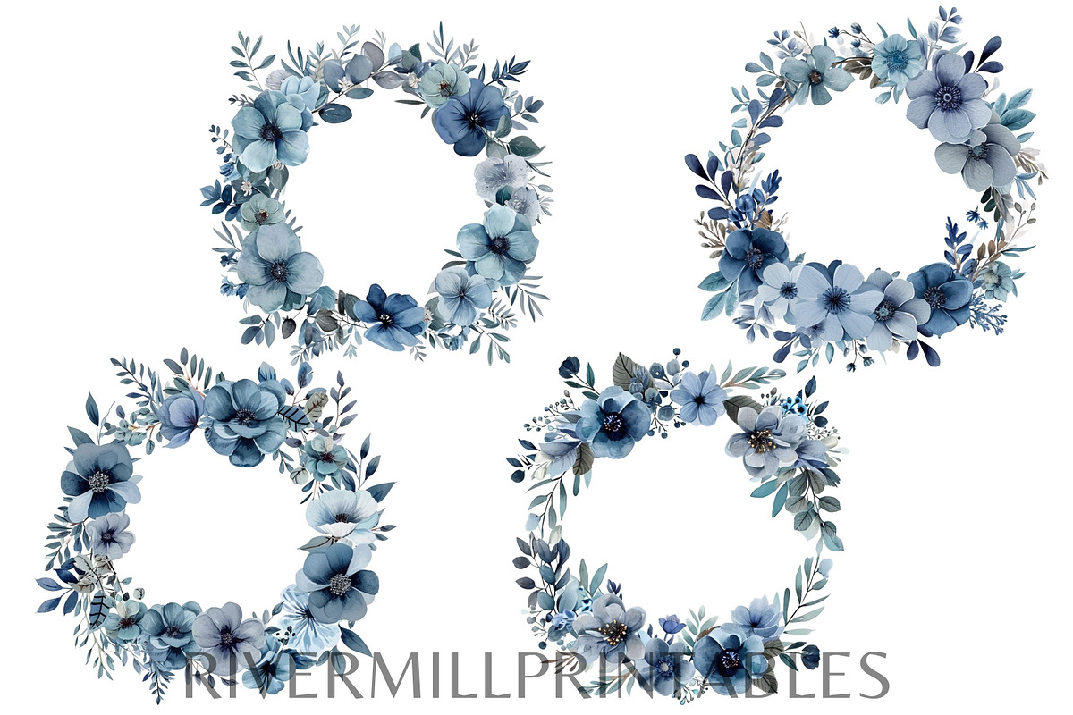 Dusty Blue Flower Frames Clipart, a Decorative Illustration by ...