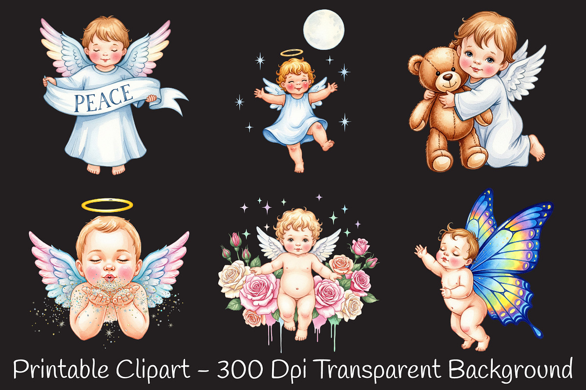 Angel Clipart Baby Angel Clipart Set, an Illustration by RobertsArt (Photo 2 of 7)