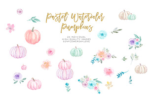 Pastel Pumpkins Watercolor Cliparts