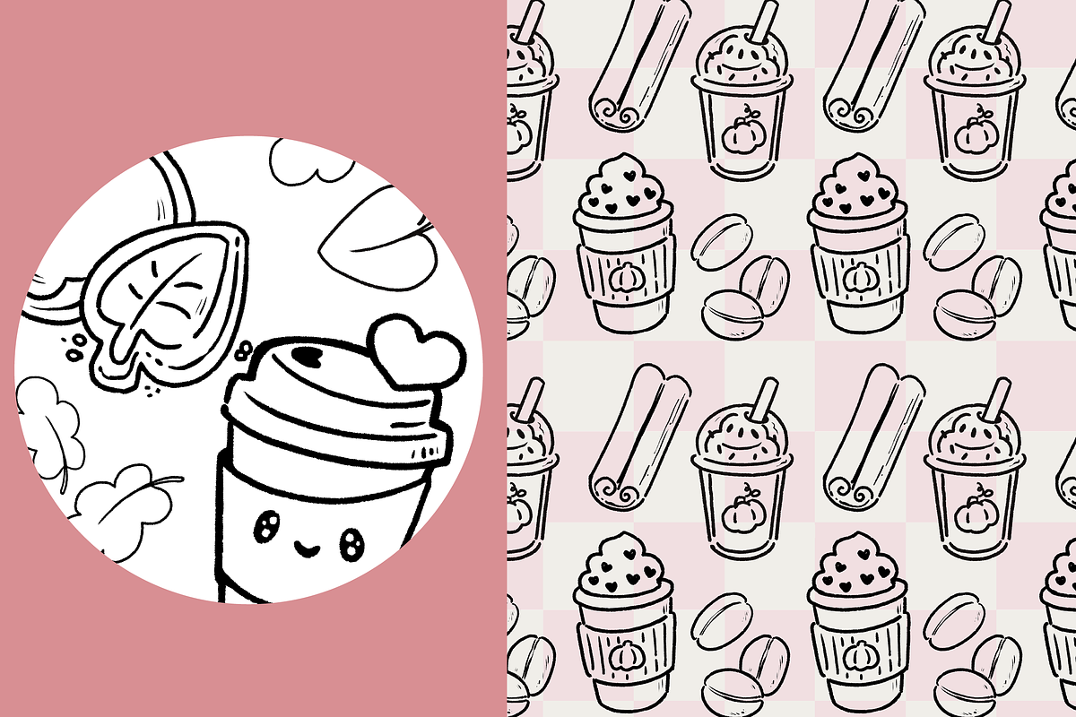 Kawaii Fall Coffee Line Art, an Illustration by TheClipAtelier (Photo 3 of 3)