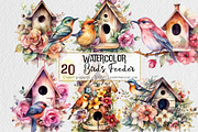Watercolor Spring Bird Feeder Clipar, an Animal Illustration by Colorsfav (Thumbnail 1 of 5)