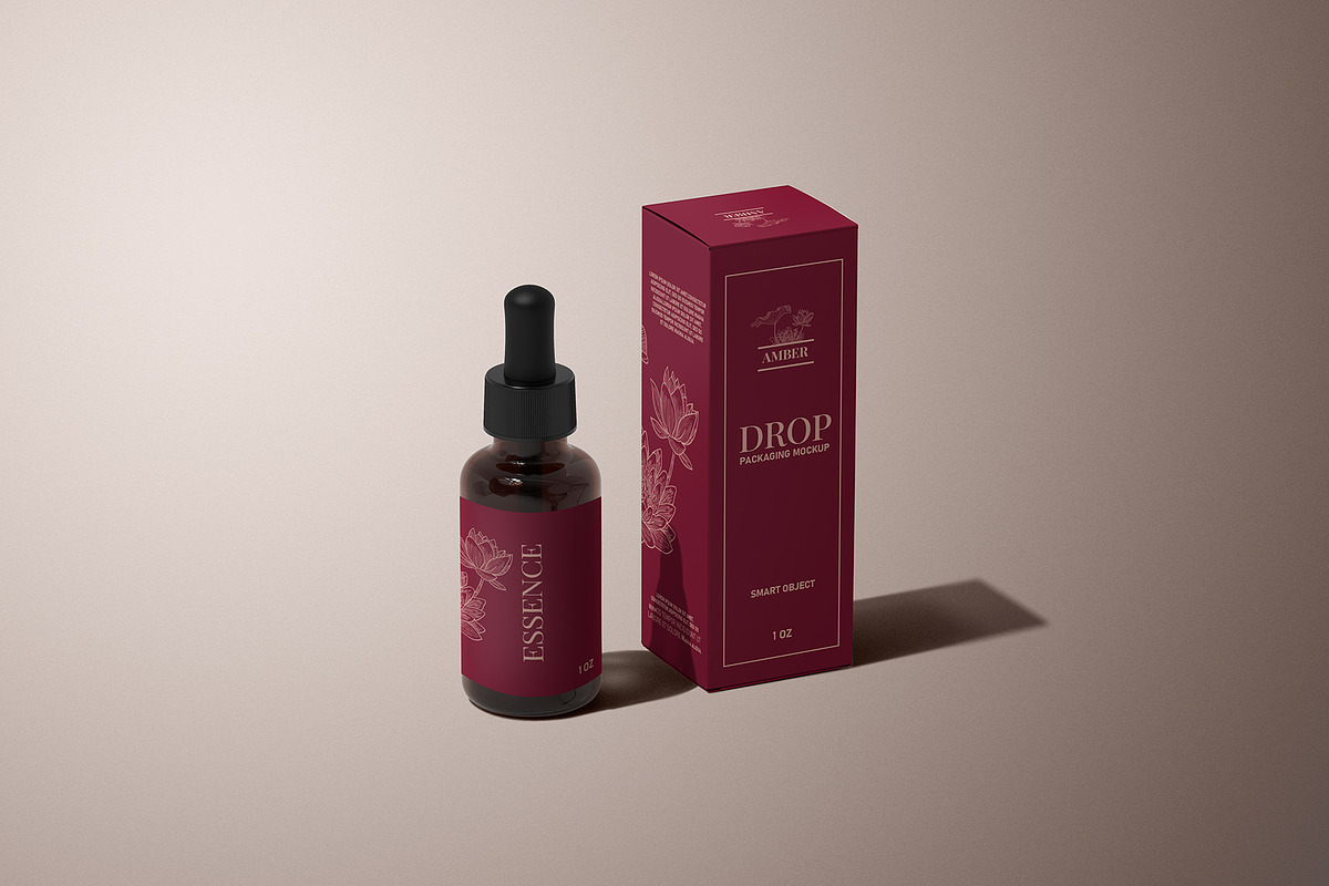 Amber Dropper Bottle with Box Mockup, a Packaging Mockup by Sheikhadesign (Photo 8 of 12)