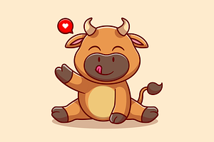 Cute Bull Sitting And Waving Hand, an Animal Illustration by Catalyst Labs