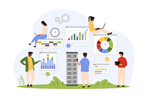 Data storage system, platform with, a Technology Illustration by Flashvector