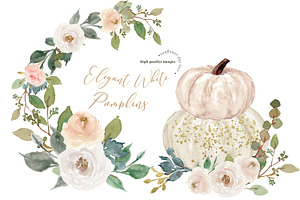 Ivory White Pumpkin Greenery Clipart