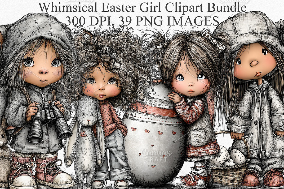 Whimsical Easter Girl Clipart Bundle, an Illustration by Canvas Craft (Photo 1 of 7)
