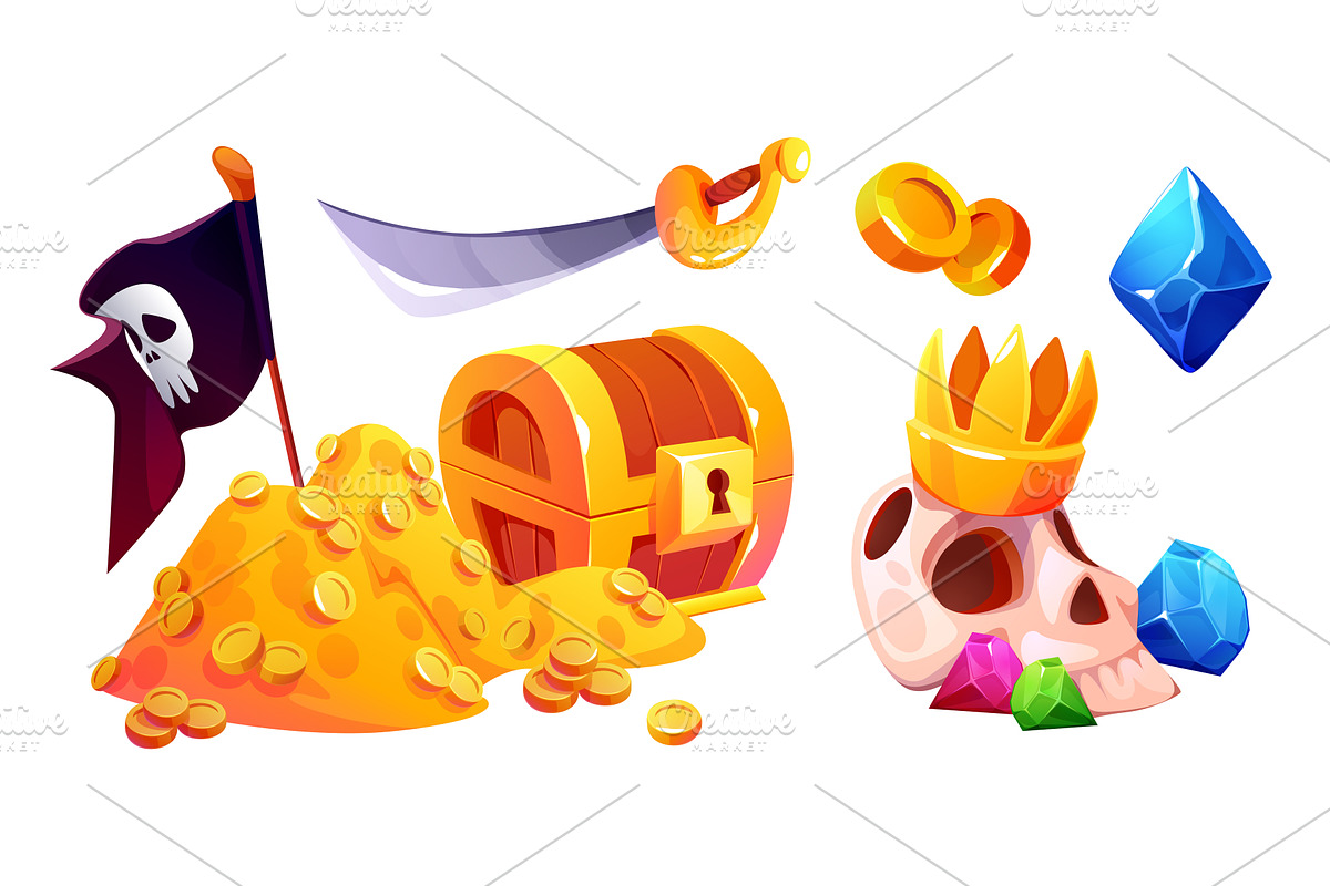 Golden pile near wooden pirate, an Object Illustration by art PVP - market