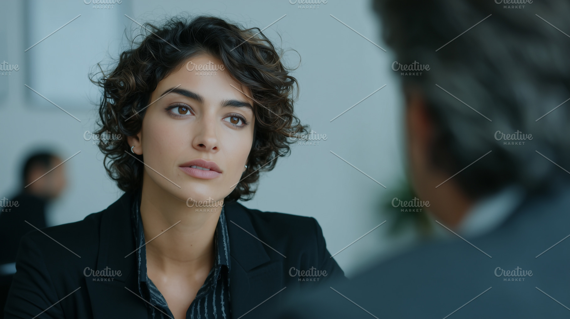 Confident young woman listens, a Business Photo by MistyDay