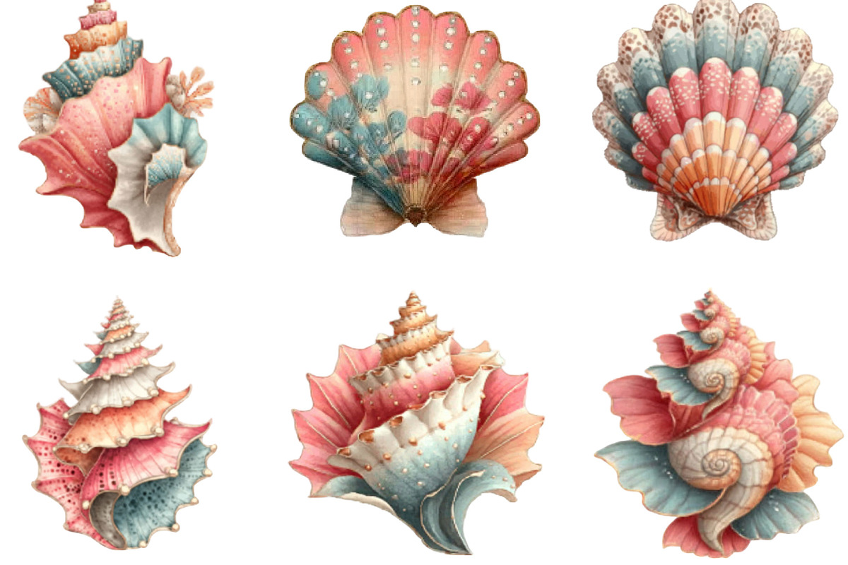 Watercolor Summer Seashell Clipart, an Illustration by Designking (Photo 3 of 5)