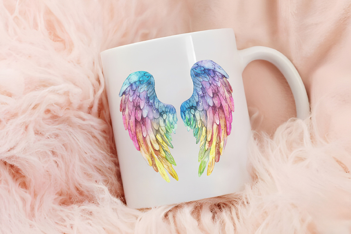 Rainbow Watercolor Angel Wings Png, an Illustration by RobertsArt (Photo 4 of 7)