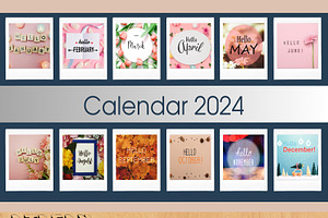 Monthly Calendar Hello 2024 Print