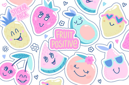 Fruit positive. Sticker pack., a Food Illustration by Artlavi_design