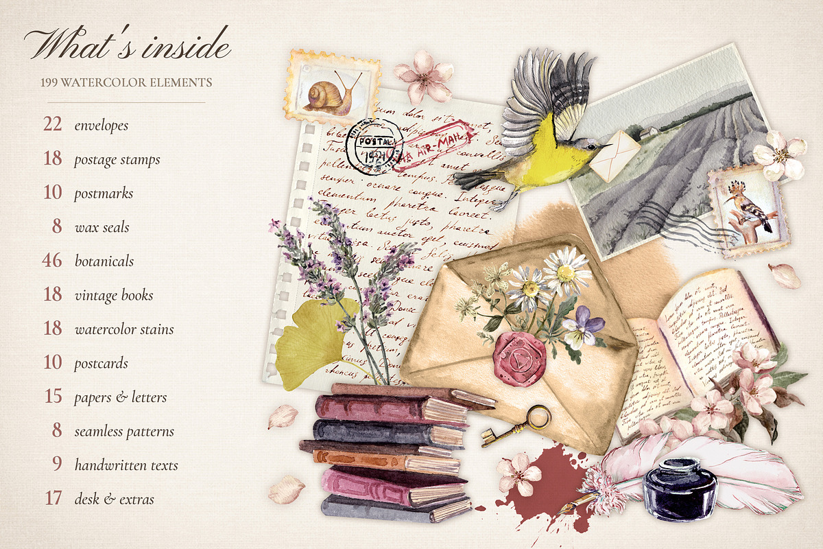 Vintage Postage Stamps & Envelopes, an Object Illustration by Where summer is (Photo 2 of 16)