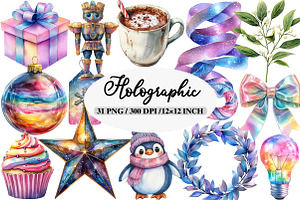 Holographic Christmas Clipart PNG, an Illustration by Daily.Designs