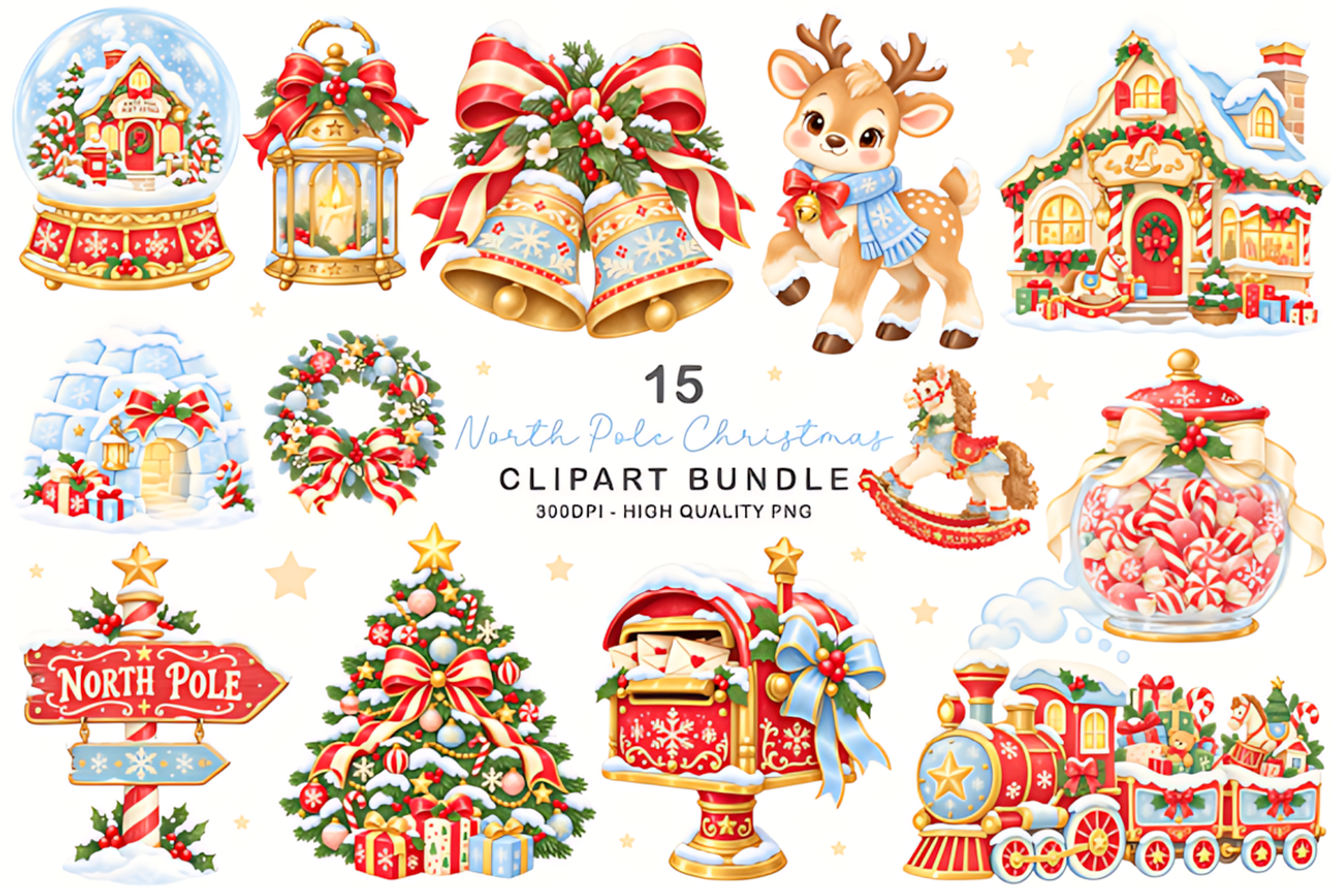 North Pole Christmas Clipart Bundle, a Seasonal Illustration by HueNestify (Photo 1 of 3)