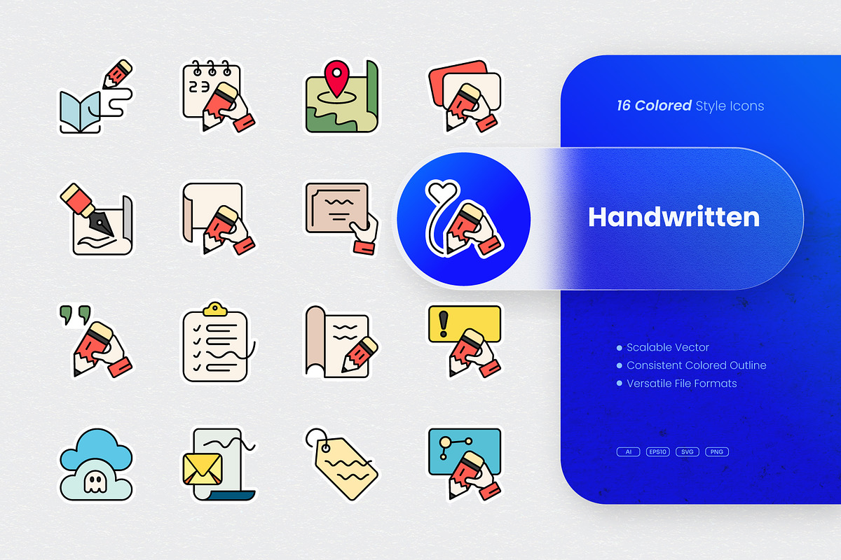 Handwritten Colored Icons, an Outline Icon by cidcud_graphic