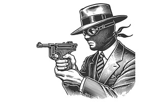 bank robber Masked Gunman Holding, an Illustration by AlexArt
