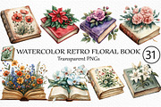 Watercolor Retro Floral Book Clipart, an Illustration by Craft Nest (Thumbnail 1 of 6)