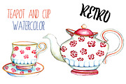 Watercolor teapots and cups, a Food Illustration by Vikeriya (Thumbnail 4 of 6)