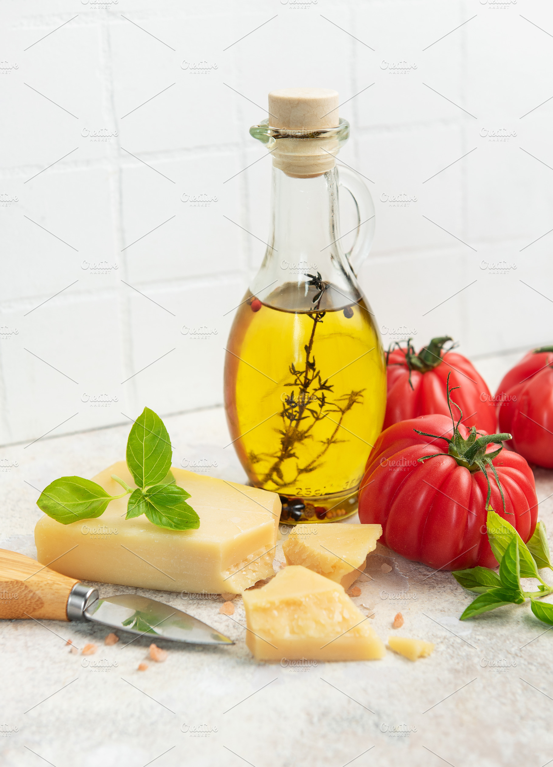 Italian food ingredients for mediterranean cooking concept, a Food & Drink Photo by Olena Rudo