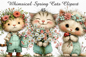 Whimsical Spring Cats Clipart, an Illustration by Craft Nest