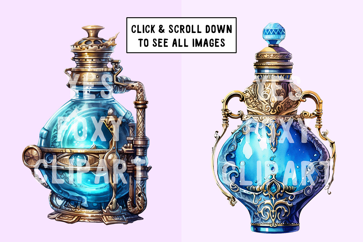 Steampunk potion bottles - Blue, an Object Illustration by YesFoxy (Photo 5 of 5)