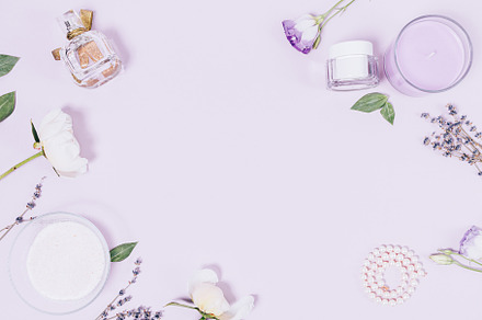 Feminine flat lay composition with flowers, a Beauty & Fashion Photo by progressman
