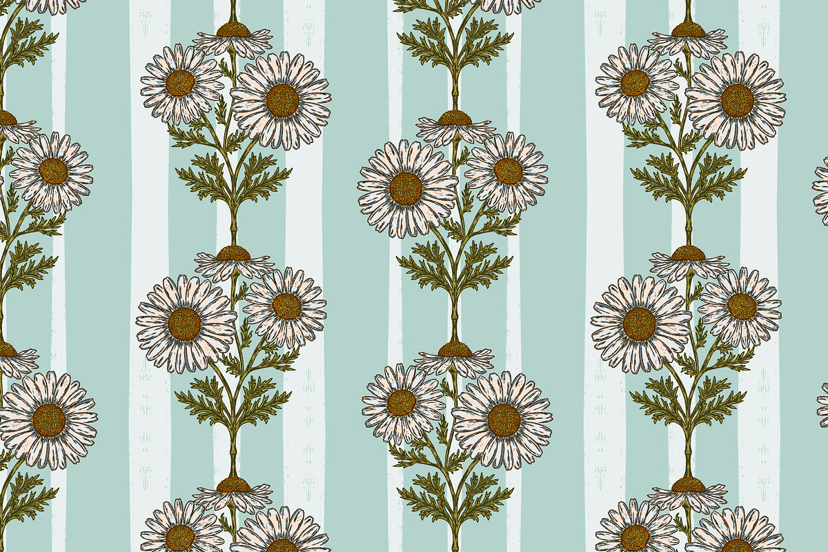 wild daisy botanical stripe, a Pattern Graphic by NayaChu (Photo 2 of 10)