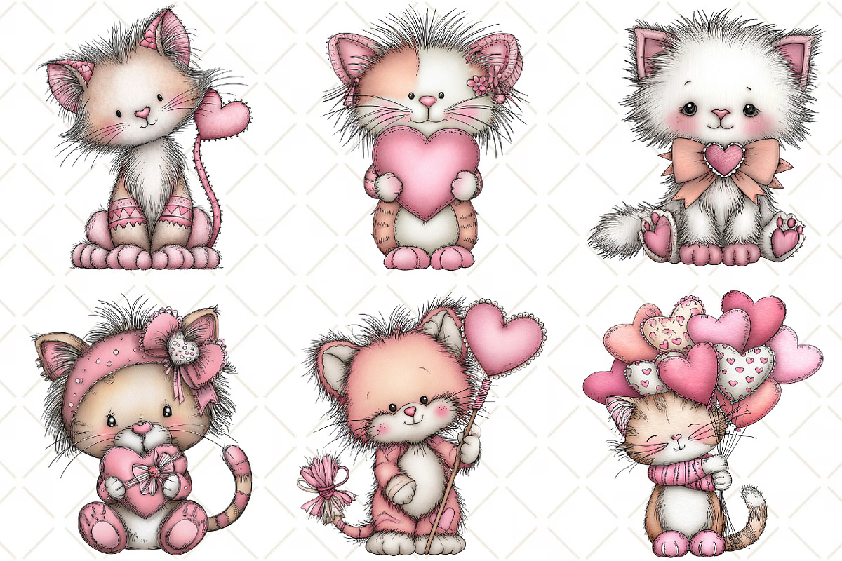 Whimsical Valentine Cat Clipart, an Illustration by Black Bird Studio (Photo 5 of 6)
