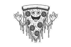 Smiling melting pizza slice cartoon, a Food Illustration by AlexArt