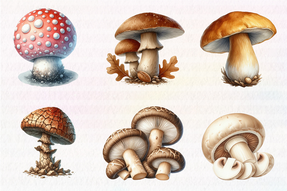 Watercolor Mushroom Clipart, an Illustration by CreationArt (Photo 4 of 7)