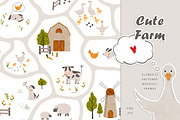 Cute Farm animal clipart and pattern, an Animal Illustration by Daryartsy (Thumbnail 1 of 9)