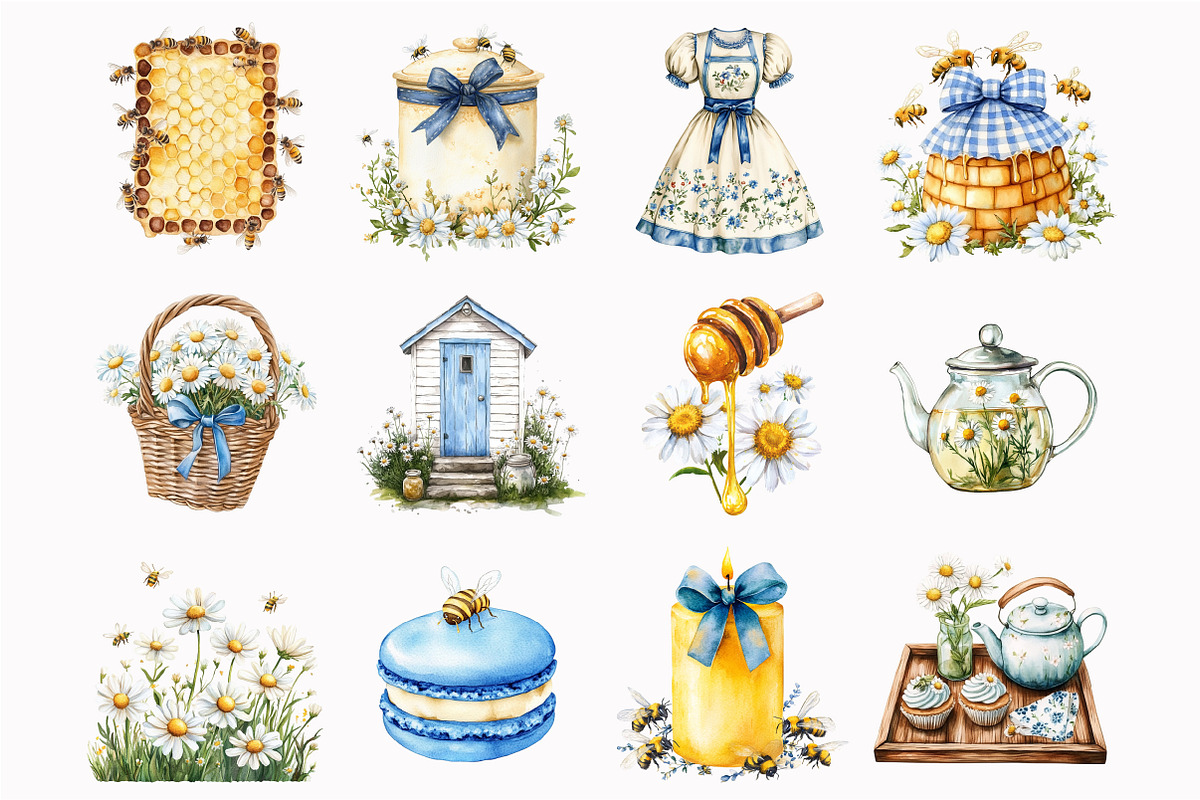 Watercolor Beekeeper Cottage Clipart, a Seasonal Illustration by Design Market (Photo 5 of 5)