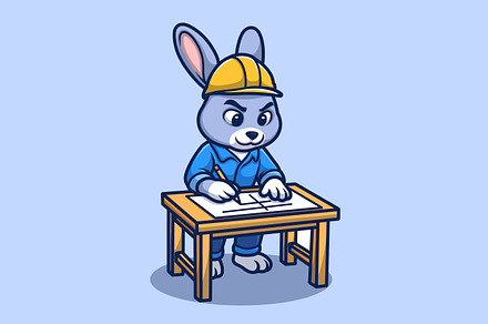 Focused Rabbit Architect Cute Cartoo