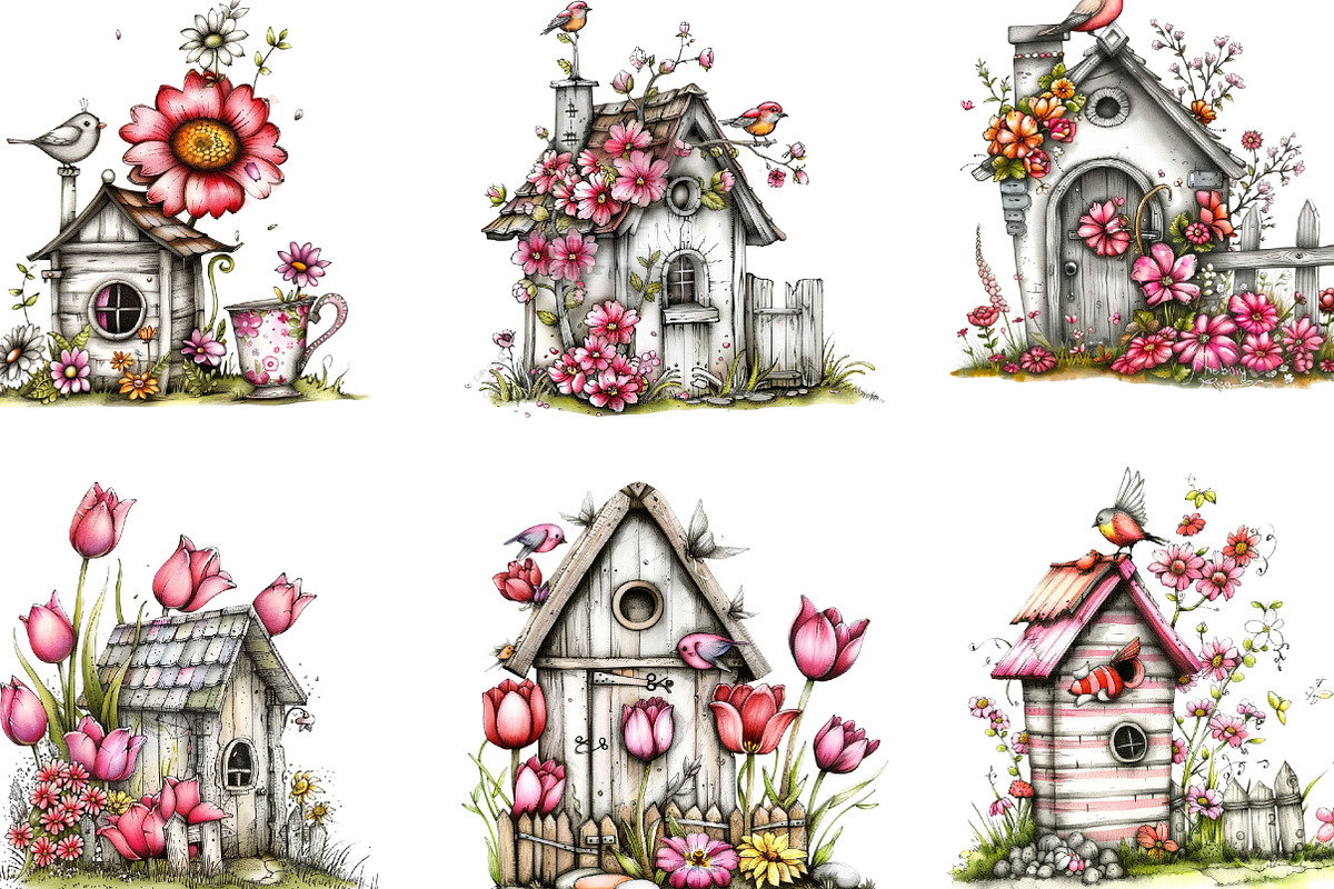 Spring Bird House Bundle Clipart, an Illustration by Designking (Photo 2 of 5)