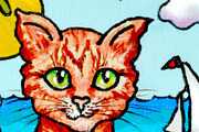 Cat at the Beach Hand Painted, an Animal Illustration by Sharon Schwalbe (Thumbnail 2 of 2)