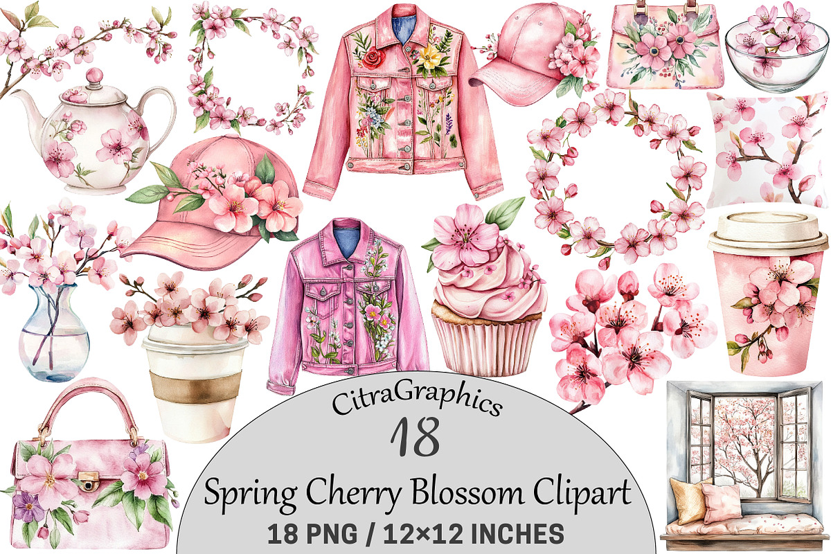 Spring Cherry Blossom Clipart, an Illustration by CitraGraphics (Photo 1 of 5)