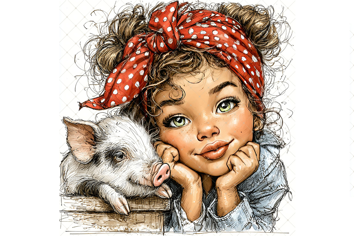 Girl And Piglet Clipart JPG, a Person Illustration by Memories By Lea (Photo 8 of 19)