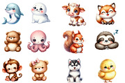 Watercolor Cute Animals Clipart,, an Illustration by Designworld (Thumbnail 4 of 5)