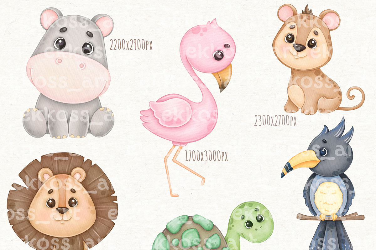 Cute Safari Jungle Animals Clipart, an Animal Illustration by ekossa_art (Photo 2 of 7)