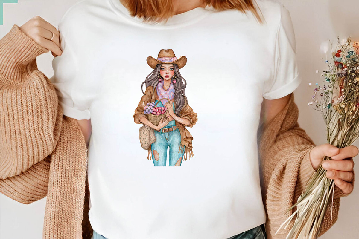 Watercolor Cute Cowgirl Clipart Bund, an Illustration by SVGArt (Photo 3 of 9)