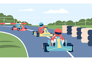 Kart championship. Racers on track, a Sport Illustration by LadadikArt