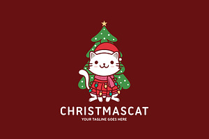 Cute Christmas Kawaii Cat Logo, a Branding & Logo Template by vectorwithin